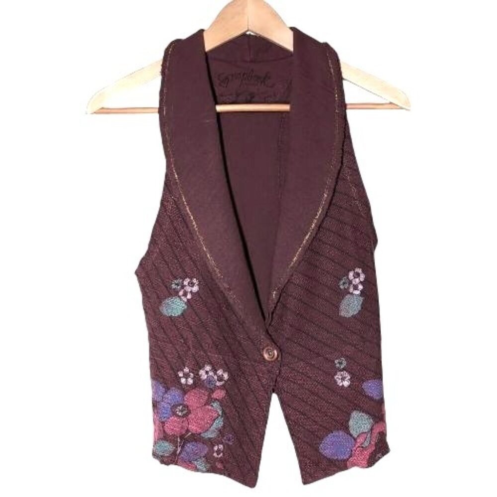 Scrapbook Originals Painted Vest Womens Medium Floral Art to Wear Boho